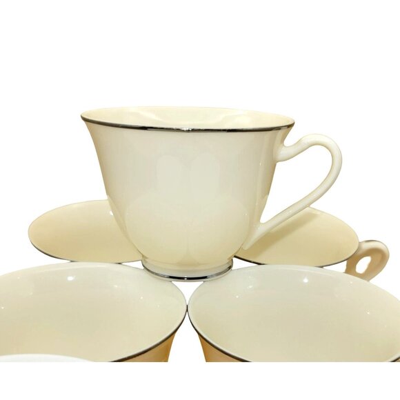 Set Of 7 Mikasa Teacups Fine Ivory L901 Station Platinum Silver Trim sm2012 - Picture 2 of 6